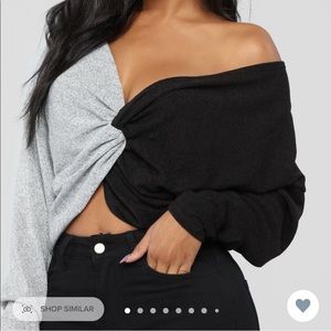 Knot tie two toned cropped sweater